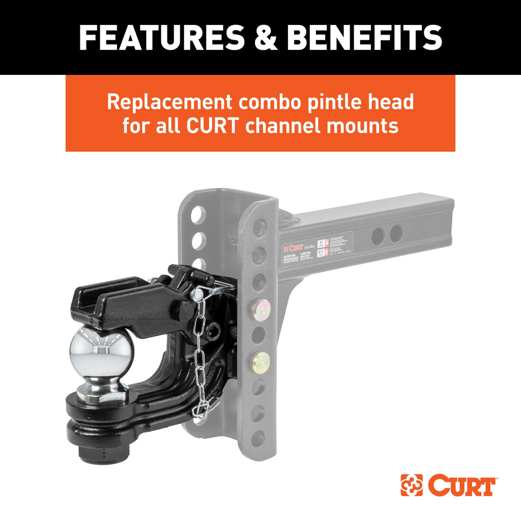 CURT 45919 Replacement Channel Mount Ball & Pintle Hitch (2" Ball, 10,000 lbs.)