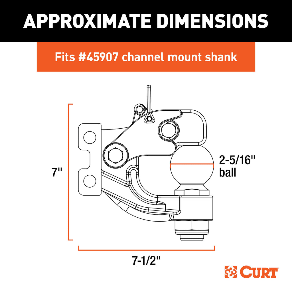 CURT 45920 Replacement Channel Mount Ball & Pintle Hitch (2-5/16" Ball, 13,000 lbs.)