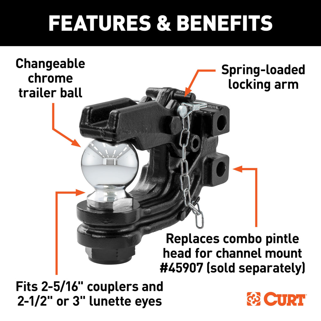 CURT 45920 Replacement Channel Mount Ball & Pintle Hitch (2-5/16" Ball, 13,000 lbs.)