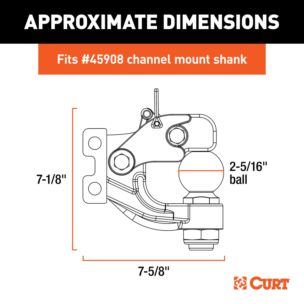 CURT 45922 Replacement Channel Mount Ball & Pintle Hitch (2-5/16" Ball, 20,000 lbs.)
