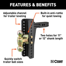 Load image into Gallery viewer, CURT 45926 Adjustable Channel Mount with Dual Ball (2" Shank, 14,000 lbs., 10-1/8" Drop)