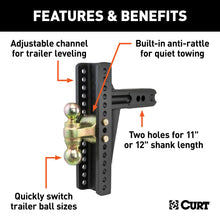 Load image into Gallery viewer, CURT 45927 Adjustable Channel Mount, Dual Ball (2-1/2" Shank, 20,000 lbs., 10-3/8" Drop)
