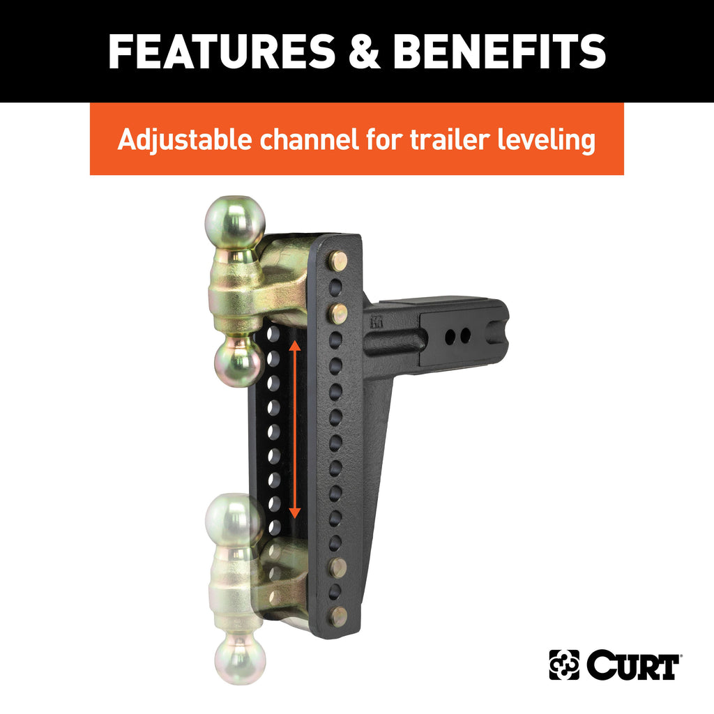 CURT 45928 Adjustable Channel Mount with Dual Ball (3" Shank, 21,000 lbs., 10-5/8" Drop)