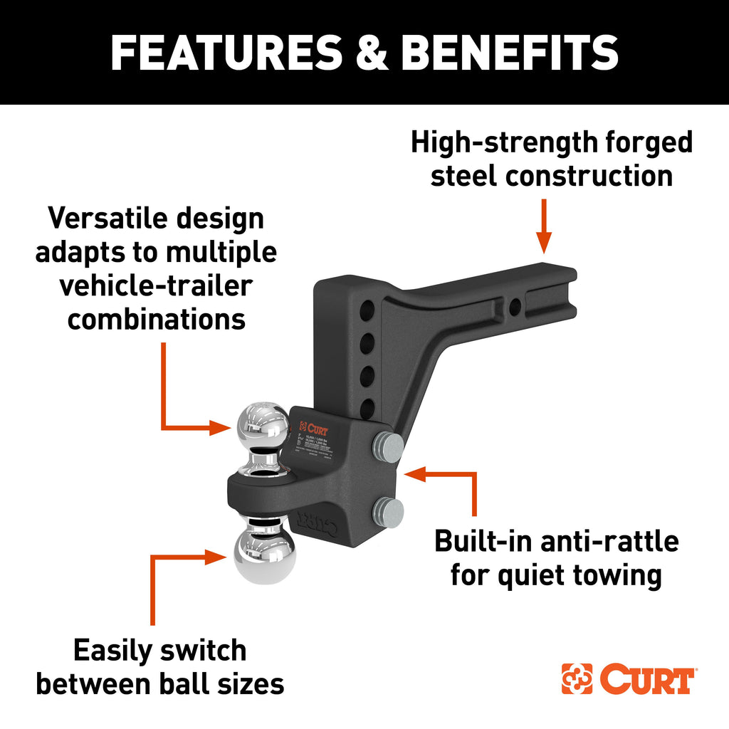 CURT 45935 Adjustable Trailer Hitch Ball Mount with Dual Ball, 2" Shank, 15K