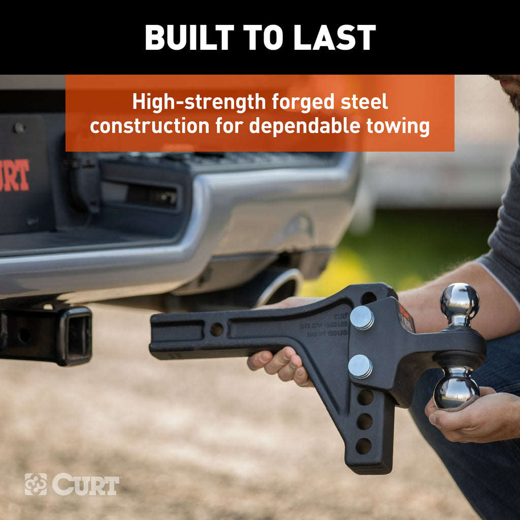 CURT 45935 Adjustable Trailer Hitch Ball Mount with Dual Ball, 2" Shank, 15K