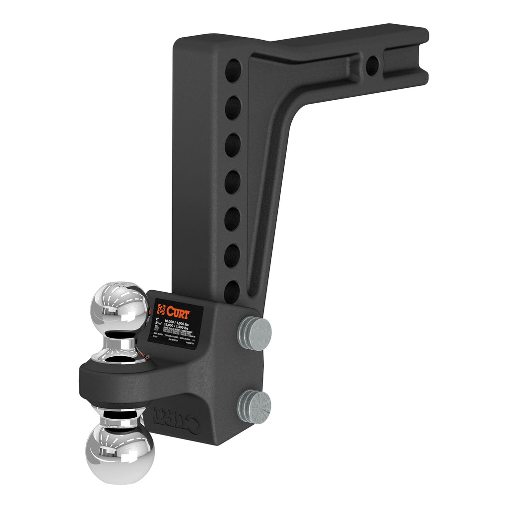 CURT 45936 Deep-Drop Adjustable Trailer Hitch Ball Mount with Dual Ball, 2" Shank, 15K