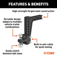 Load image into Gallery viewer, CURT 45936 Deep-Drop Adjustable Trailer Hitch Ball Mount with Dual Ball, 2" Shank, 15K
