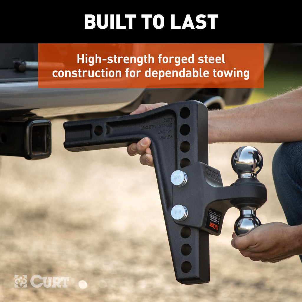 CURT 45936 Deep-Drop Adjustable Trailer Hitch Ball Mount with Dual Ball, 2" Shank, 15K