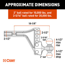 Load image into Gallery viewer, CURT 45937 HD Adjustable Trailer Hitch Ball Mount with Dual Ball, 2-1/2" Shank, 20K