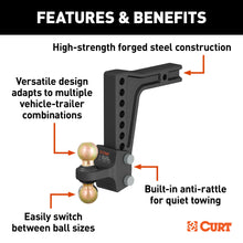 Load image into Gallery viewer, CURT 45939 HD Deep-Drop Adjustable Hitch Ball Mount with Dual Ball, 2-1/2" Shank, 20K