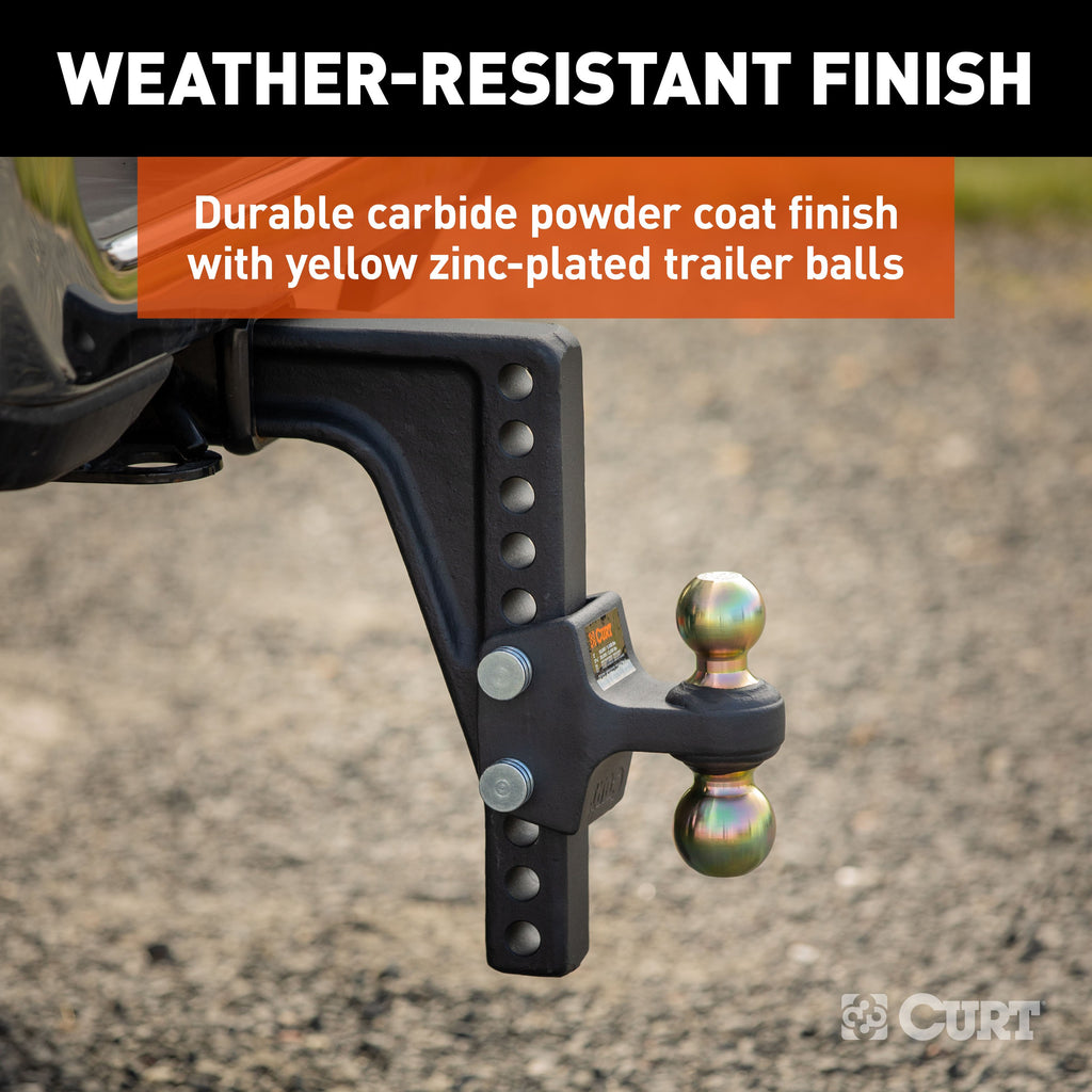 CURT 45939 HD Deep-Drop Adjustable Hitch Ball Mount with Dual Ball, 2-1/2" Shank, 20K