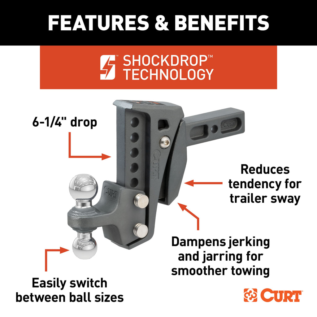 CURT 45951 Rebellion XD Adjustable Cushion Hitch (2" Shank, 2", 2-5/16" Balls, 15K)
