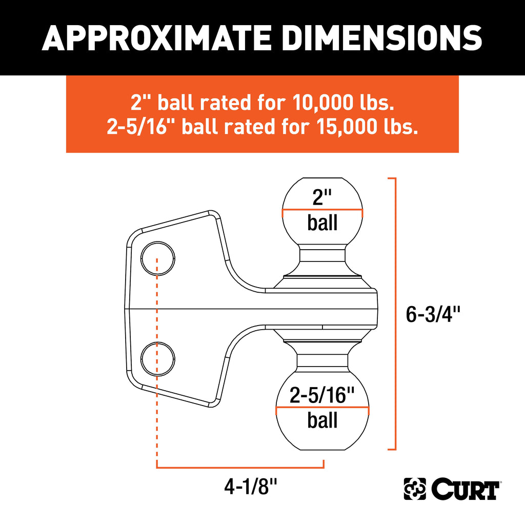 CURT 45952 Replacement Rebellion XD Dual Ball, 2" & 2-5/16", Up to 15K