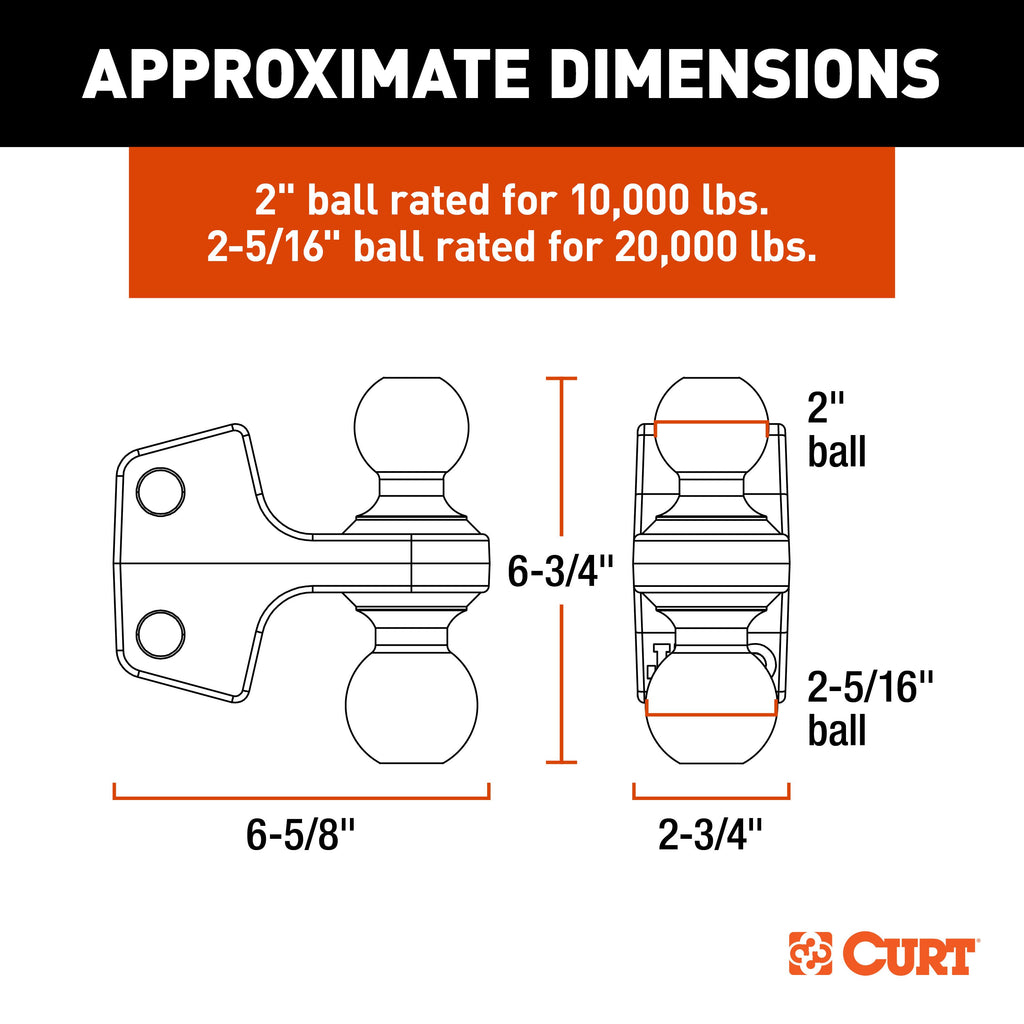 CURT 45953 Replacement Rebellion XD Dual Ball, 2" & 2-5/16", Up to 20K