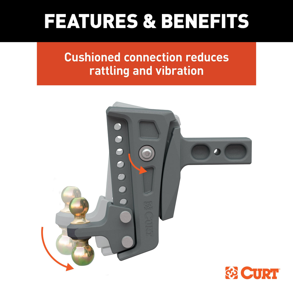 CURT 45955 Rebellion XD Adjustable Cushion Hitch (2-1/2" Shank, 2", 2-5/16" Balls, 20K)