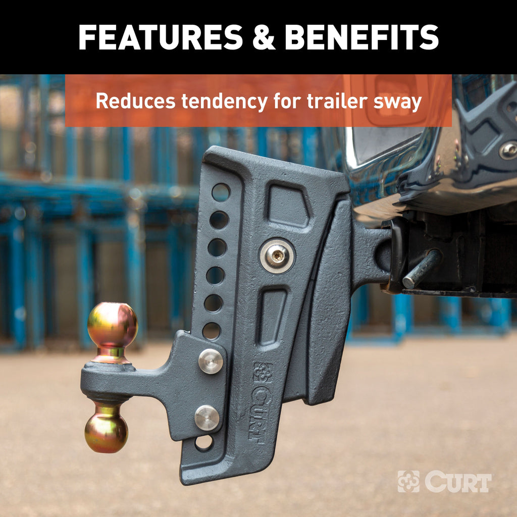 CURT 45955 Rebellion XD Adjustable Cushion Hitch (2-1/2" Shank, 2", 2-5/16" Balls, 20K)