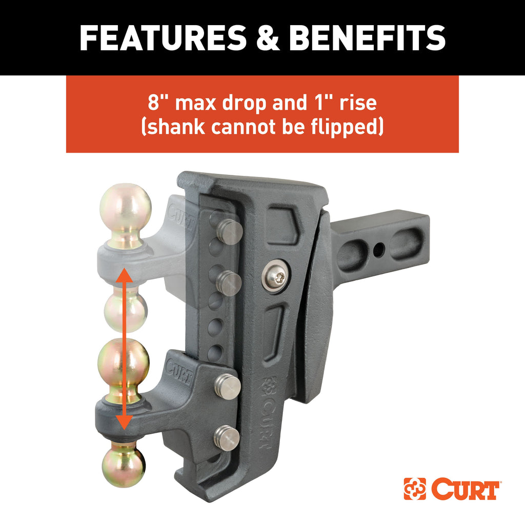 CURT 45955 Rebellion XD Adjustable Cushion Hitch (2-1/2" Shank, 2", 2-5/16" Balls, 20K)