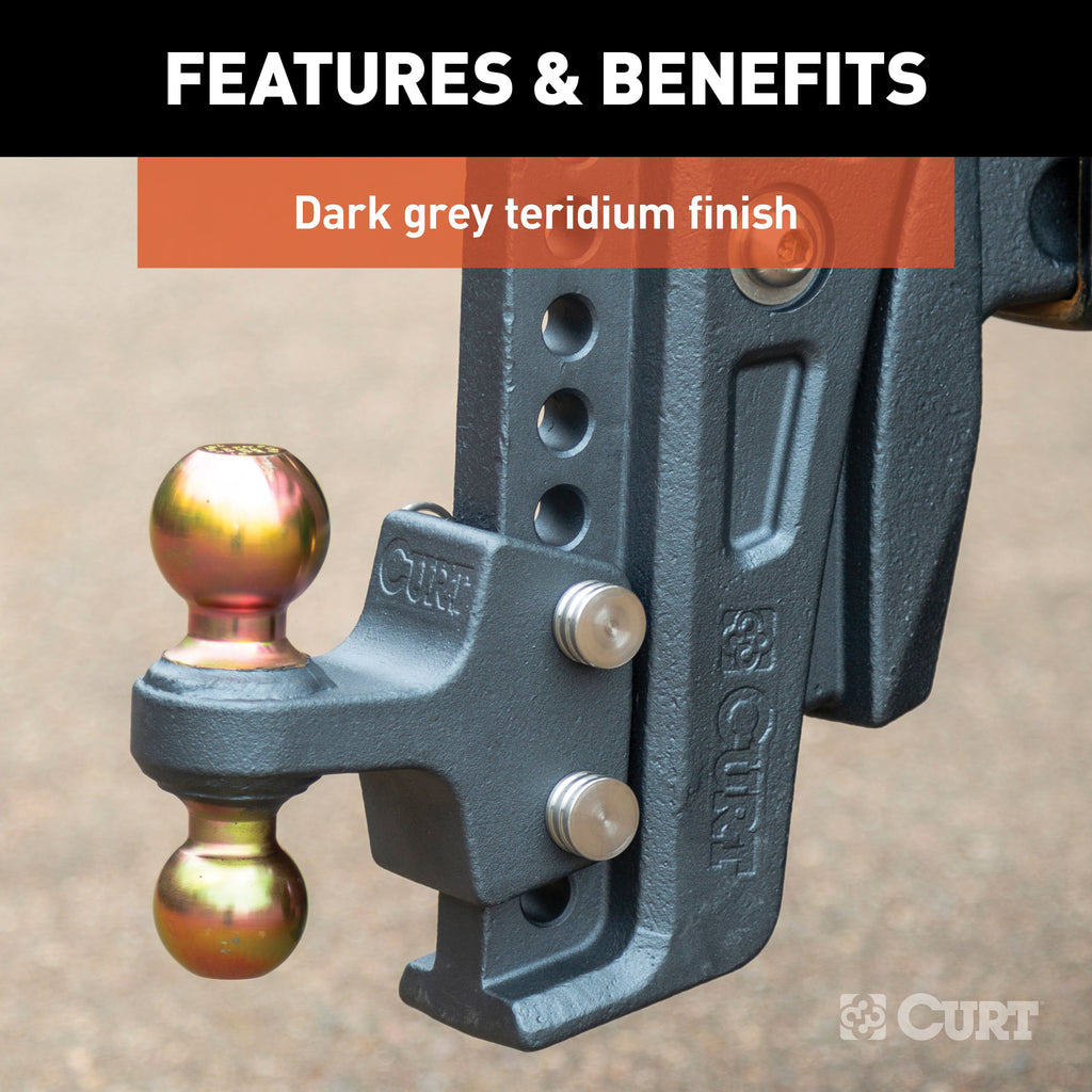 CURT 45955 Rebellion XD Adjustable Cushion Hitch (2-1/2" Shank, 2", 2-5/16" Balls, 20K)