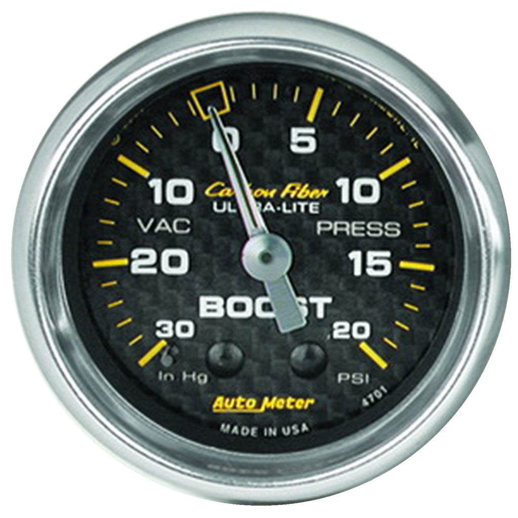 AutoMeter 4701 GAUGE, VAC/BOOST, 2 1/16", 30INHG-20PSI, MECHANICAL, CARBON FIBER