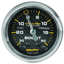 Load image into Gallery viewer, AutoMeter 4701 GAUGE, VAC/BOOST, 2 1/16", 30INHG-20PSI, MECHANICAL, CARBON FIBER