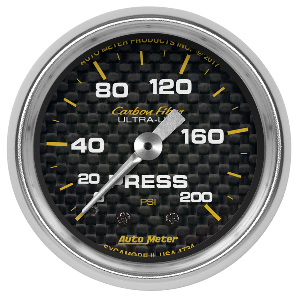 AutoMeter 4734 GAUGE, PRESSURE, 2 1/16", 200PSI, MECHANICAL, CARBON FIBER