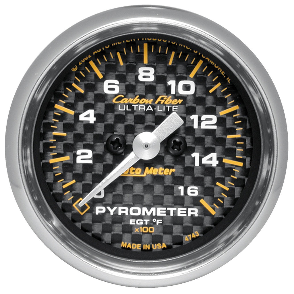 AutoMeter 4744 GAUGE, PYROMETER (EGT), 2 1/16", 1600?F, STEPPER MOTOR, CARBON FIBER