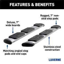 Luverne 477114-401449 LUVERNE 477114-401449 Regal 7 Stainless Steel 114-In Wheel to Wheel Side Steps; for Select Chevrolet Silverado HD, Chevrolet Silverado HD, GMC Sierra HD, GMC Sierra HD
