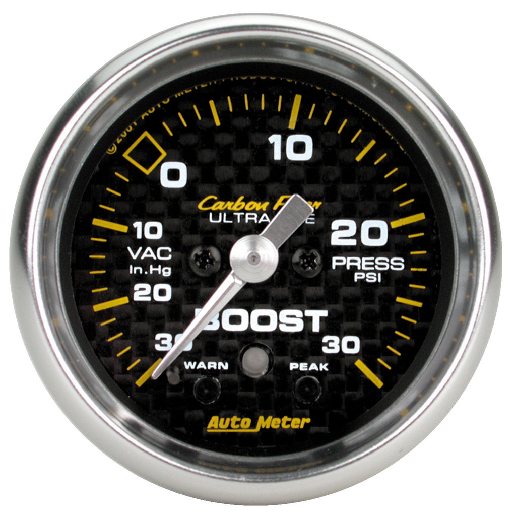 AutoMeter 4777 GAUGE, VAC/BOOST, 2 1/16", 30INHG-30PSI, STEPPER MOTOR W/ PK & WRN, CARBON FIBER