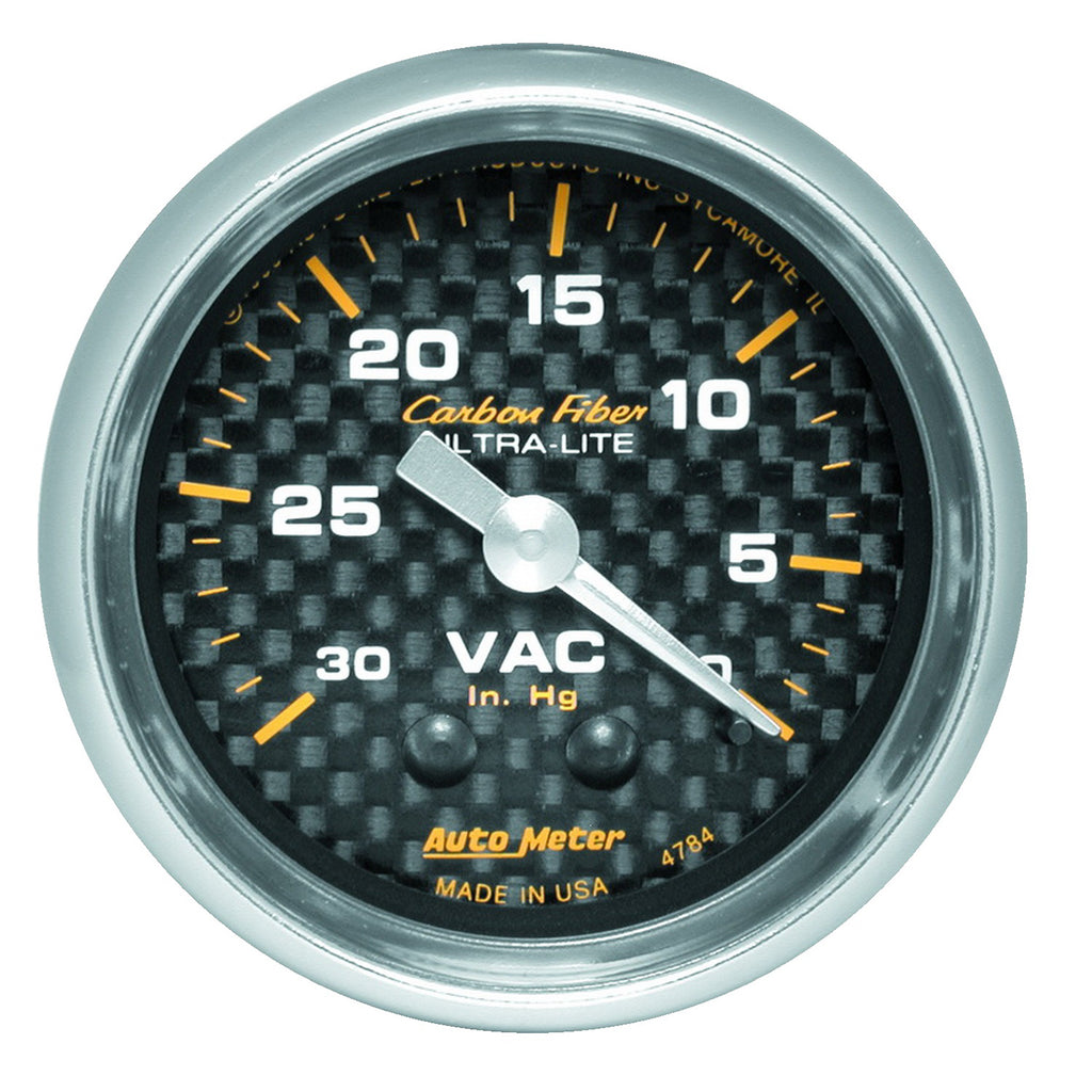 AutoMeter 4784 GAUGE, VACUUM, 2 1/16", 30INHG, MECHANICAL, CARBON FIBER