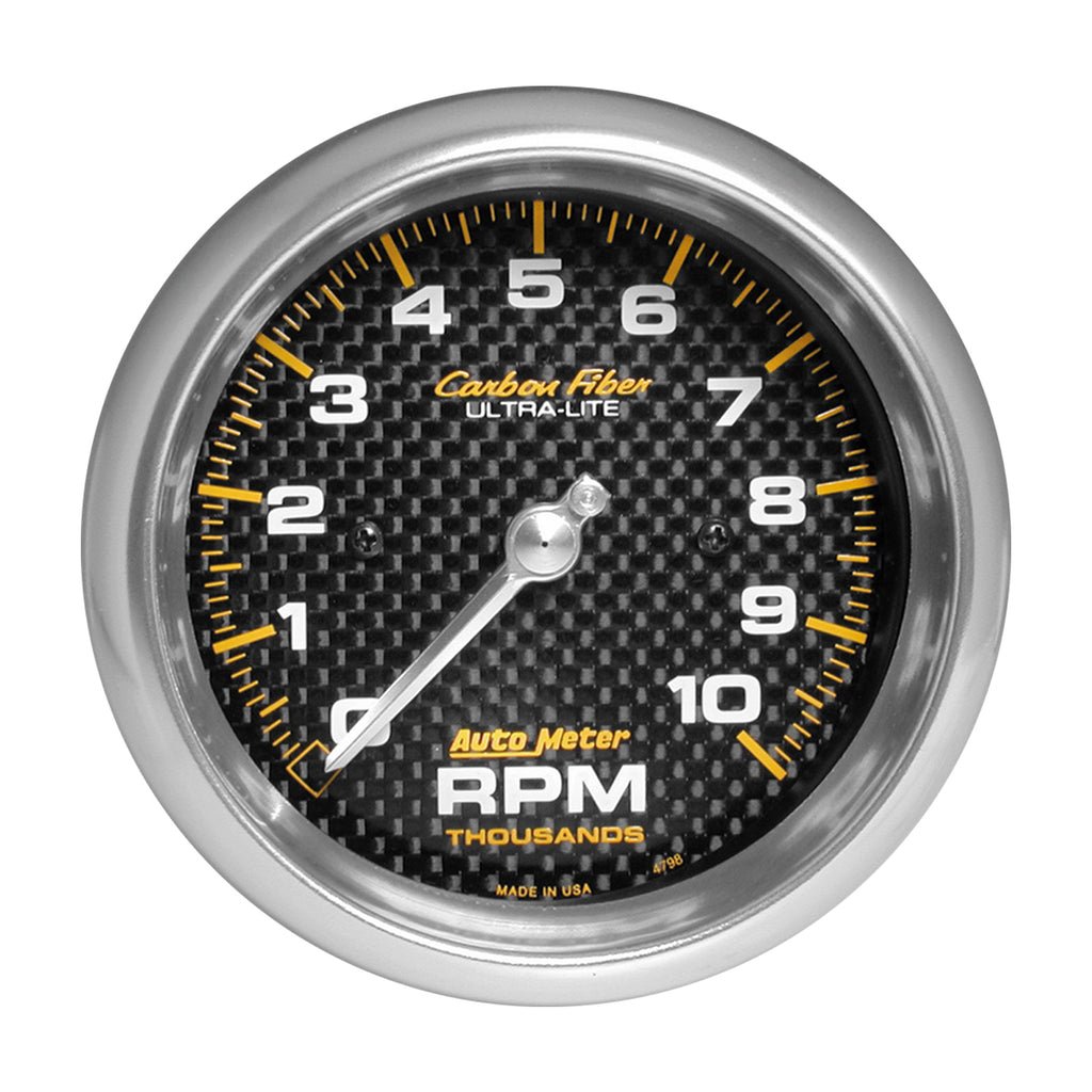 AutoMeter 4798 GAUGE, TACHOMETER, 3 3/8", 10K RPM, IN-DASH, CARBON FIBER