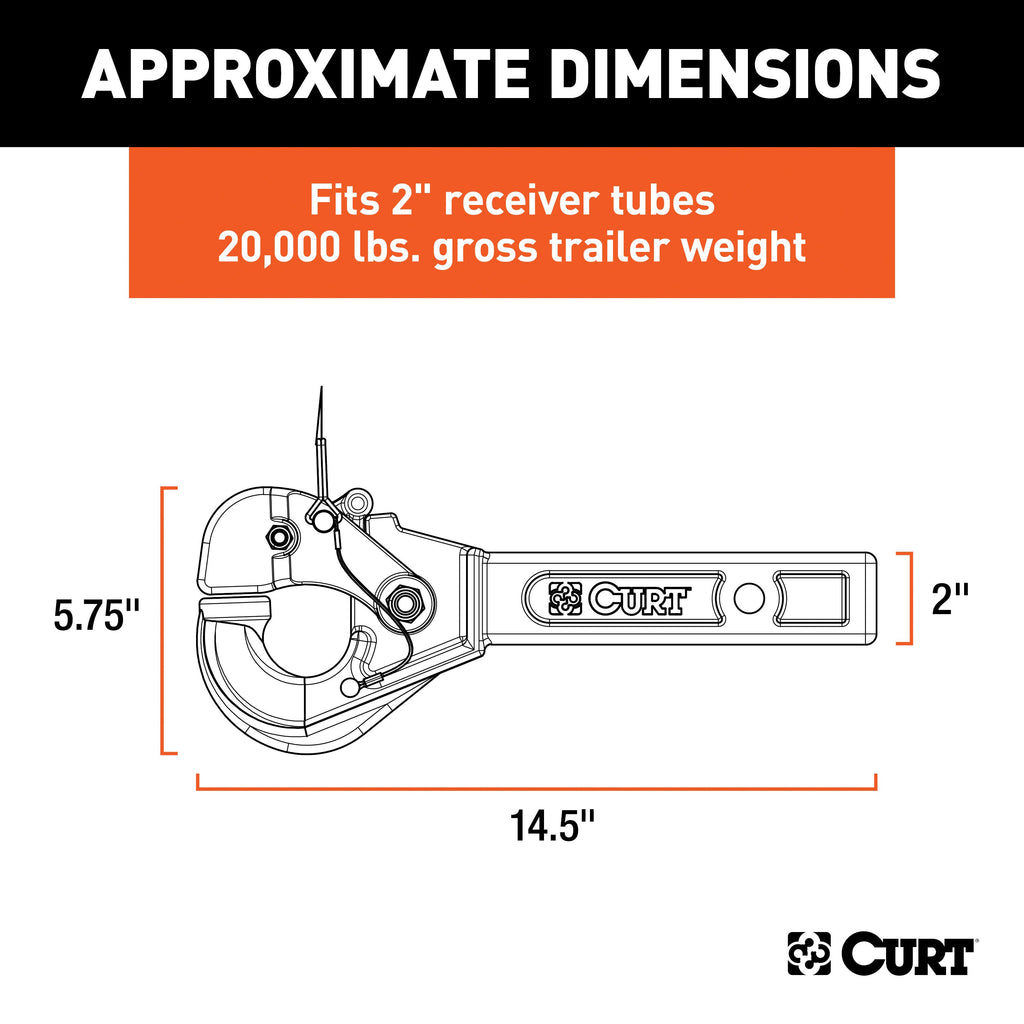 CURT 48004 Receiver-Mount Pintle Hook (2" Shank, 20,000 lbs., 2-1/2" Lunette Rings)