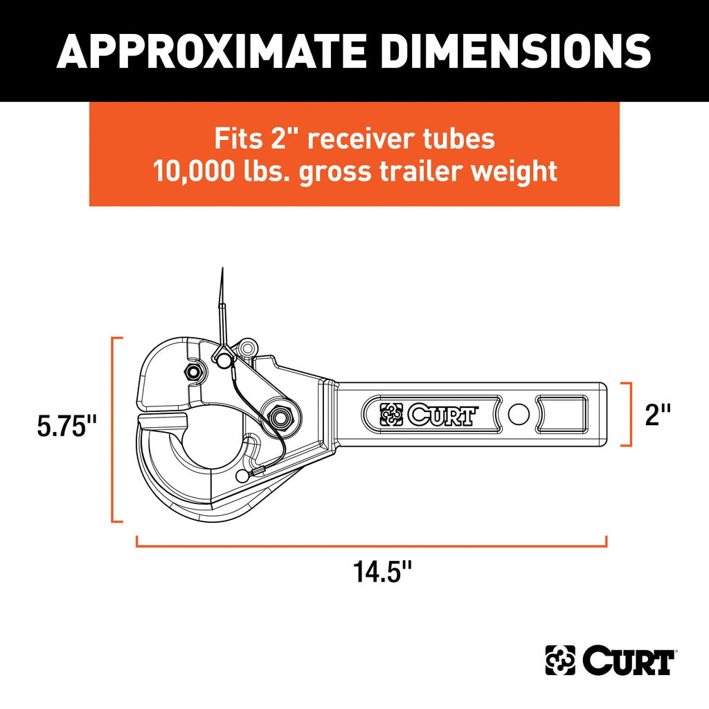 CURT 48005 Receiver-Mount Pintle Hook (2" Shank, 10,000 lbs., 2-1/2" Lunette Rings)
