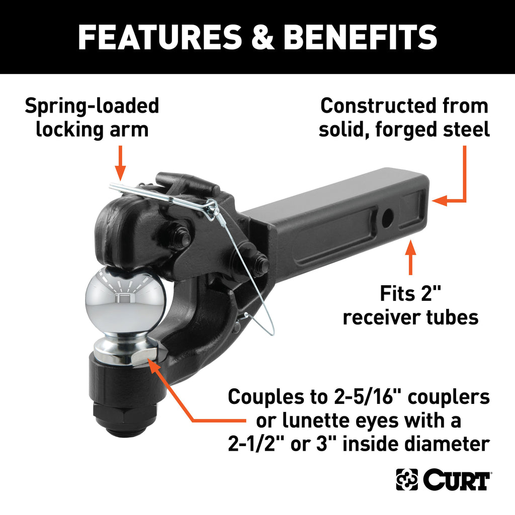 CURT 48006 Receiver-Mount Ball & Pintle Hitch (2" Shank, 2-5/16" Ball, 12,000 lbs.)