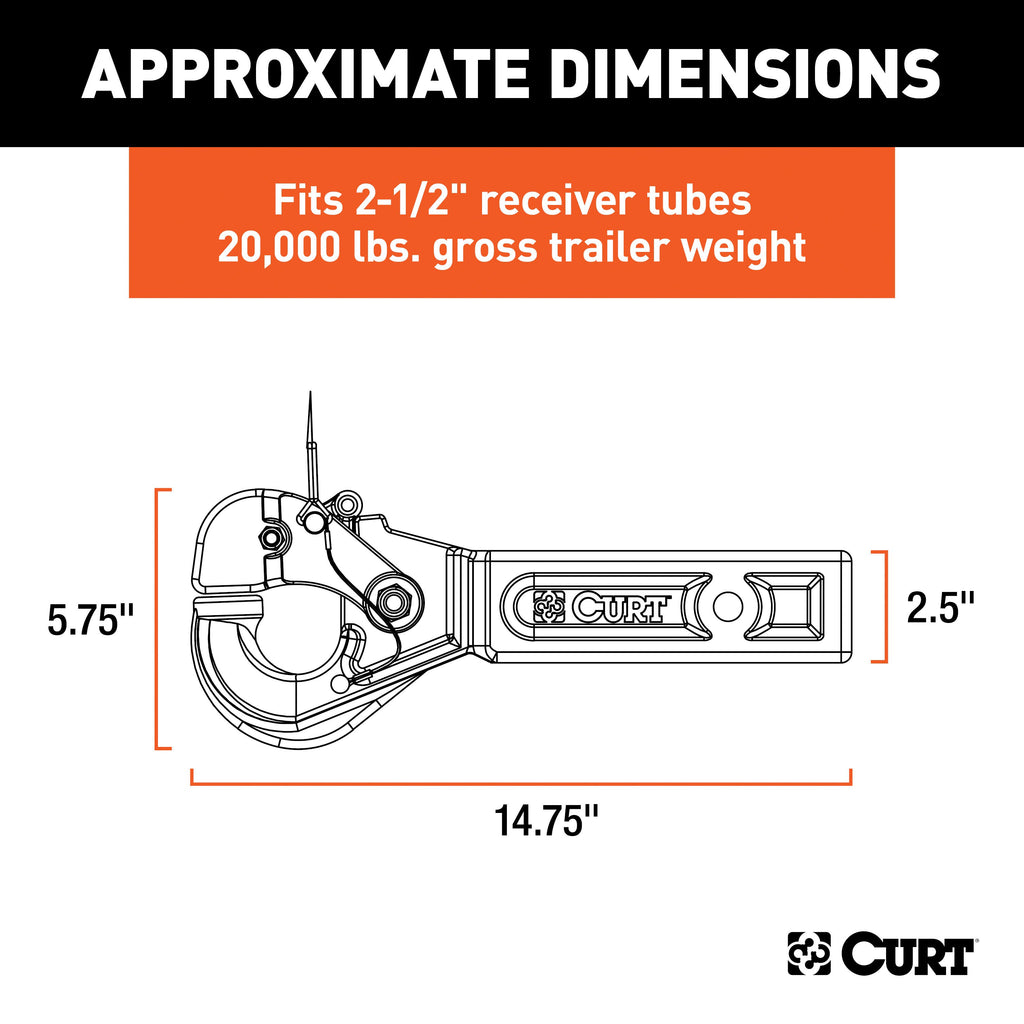 CURT 48010 Receiver-Mount Pintle Hook (2-1/2" Shank, 20,000 lbs., 2-1/2" Lunette Rings)