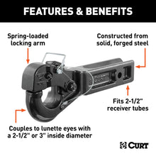 Load image into Gallery viewer, CURT 48010 Receiver-Mount Pintle Hook (2-1/2" Shank, 20,000 lbs., 2-1/2" Lunette Rings)