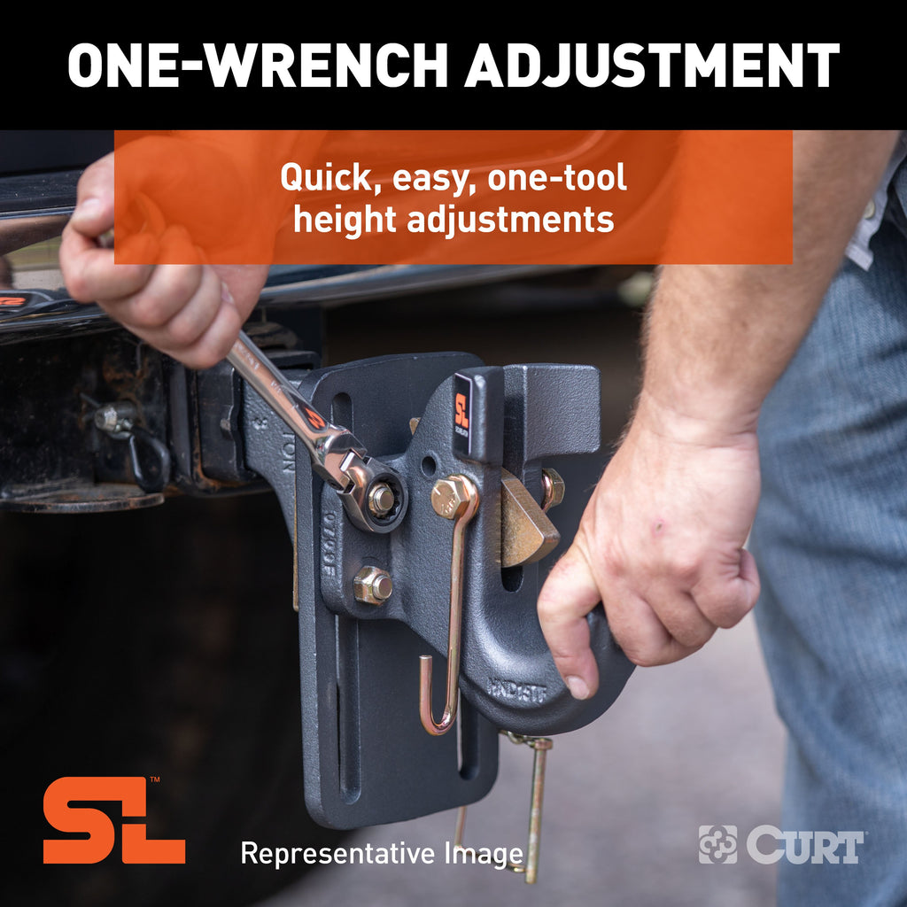 CURT 48011 SecureLatch Adjustable Pintle Mount (2" Shank, 20,000 lbs.)