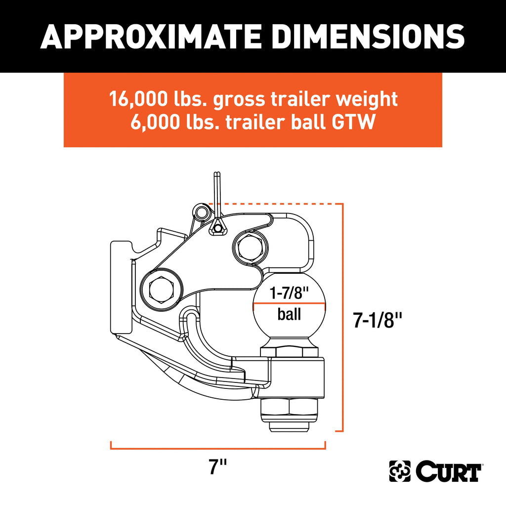 CURT 48180 Ball & Pintle Hitch (1-7/8" Ball, 6,000 lbs. Ball Capacity)