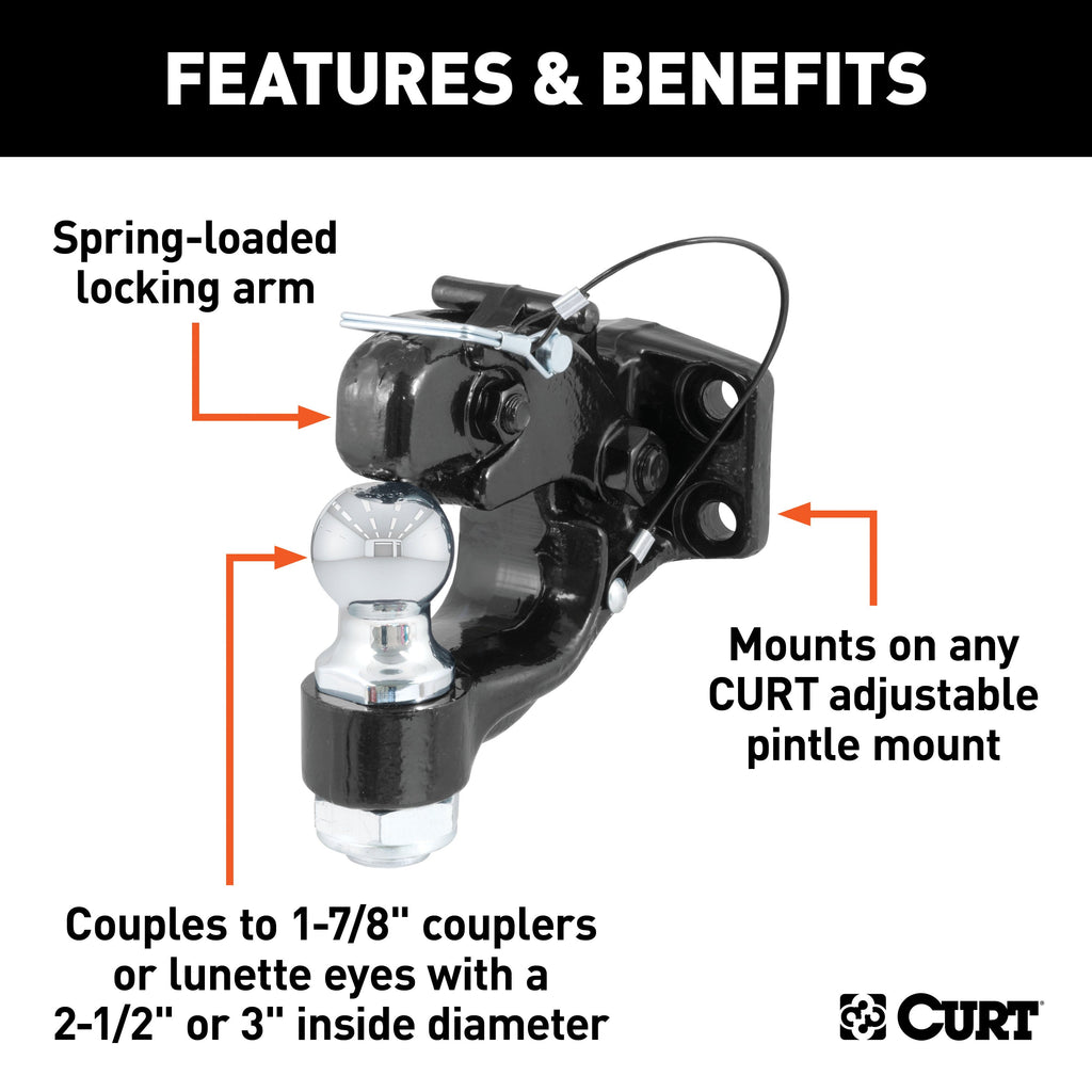 CURT 48180 Ball & Pintle Hitch (1-7/8" Ball, 6,000 lbs. Ball Capacity)