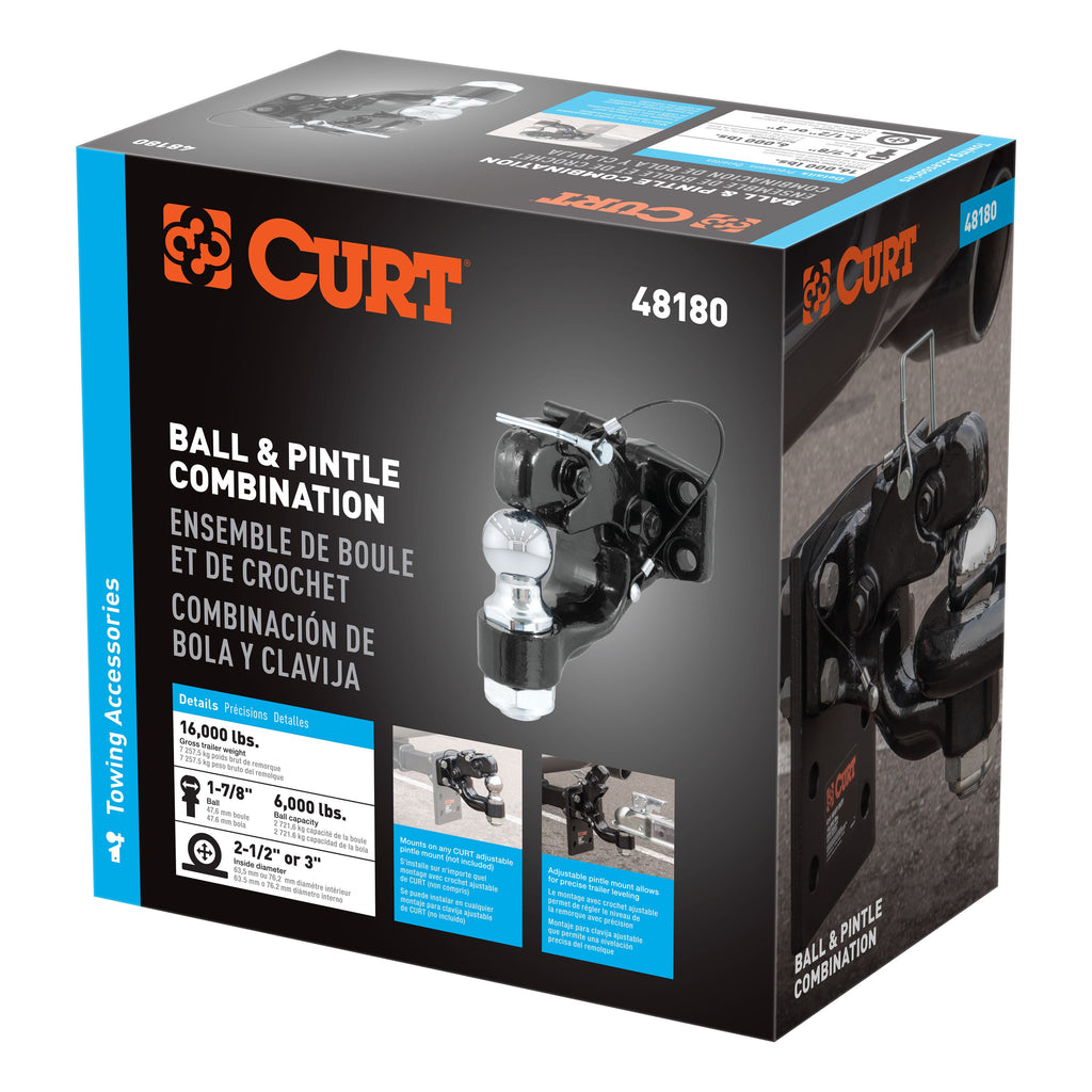 CURT 48180 Ball & Pintle Hitch (1-7/8" Ball, 6,000 lbs. Ball Capacity)