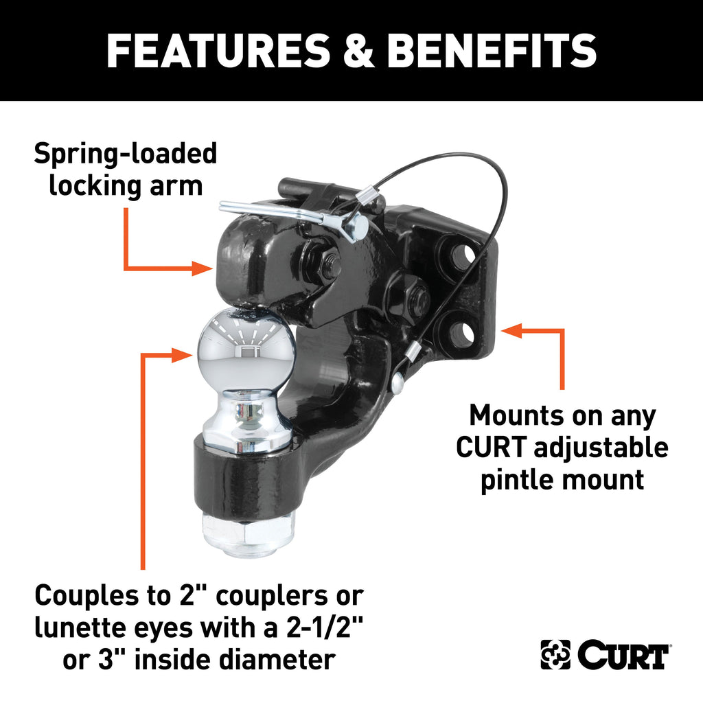 CURT 48190 Ball & Pintle Hitch (2" Ball, 10,000 lbs. Ball Capacity)