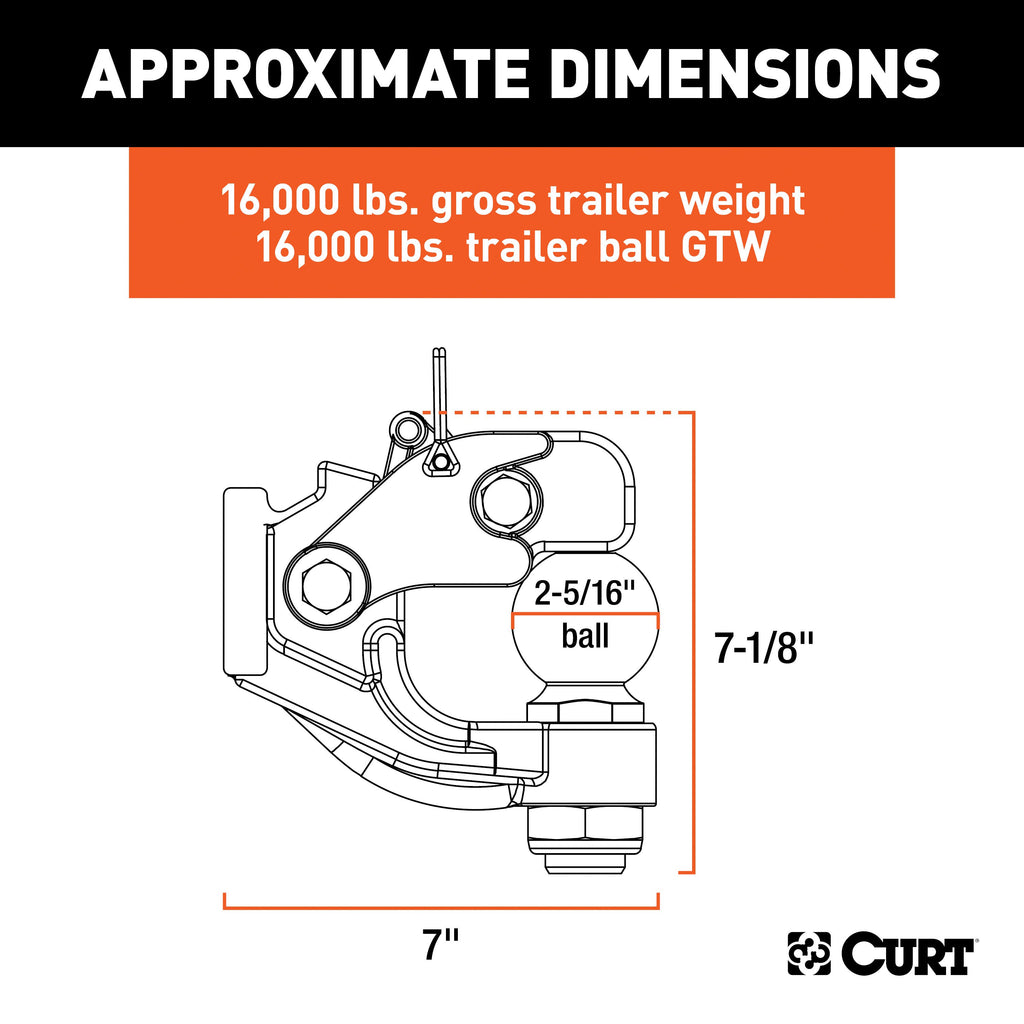 CURT 48200 Ball & Pintle Hitch (2-5/16" Ball, 16,000 lbs. Ball Capacity)