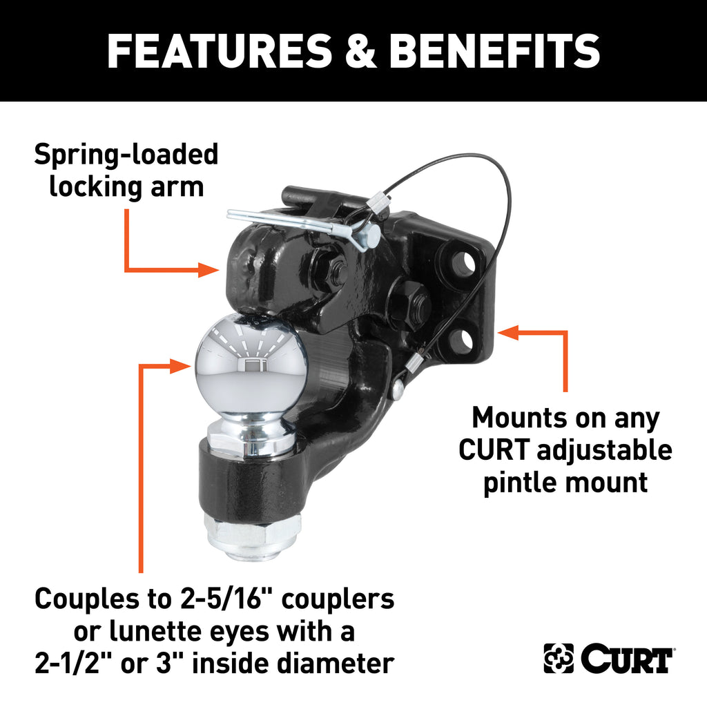 CURT 48200 Ball & Pintle Hitch (2-5/16" Ball, 16,000 lbs. Ball Capacity)