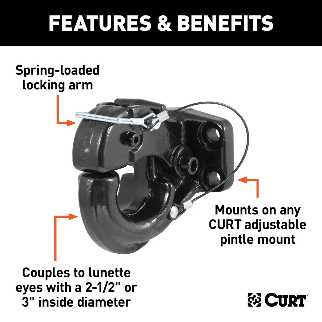 CURT 48210 Pintle Hook (20,000 lbs., 2-1/2" or 3" Lunette Rings)