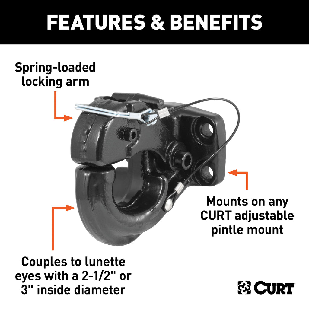 CURT 48215 Pintle Hook (30,000 lbs., 2-1/2" or 3" Lunette Rings)