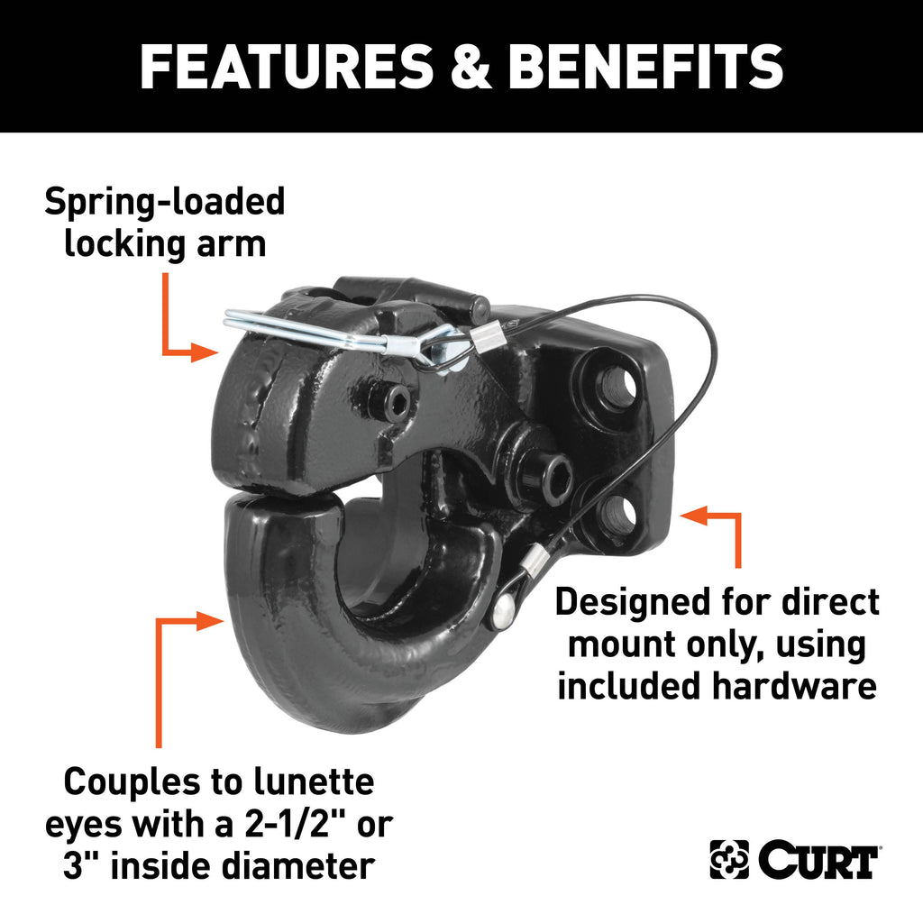 CURT 48231 Pintle Hook (60,000 lbs., 2-1/2" or 3" Lunette Rings)