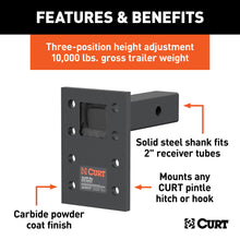 Load image into Gallery viewer, CURT 48323 Adjustable Pintle Mount (2" Shank, 10,000 lbs., 7" High, 6" Long)