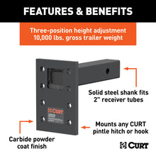 Load image into Gallery viewer, CURT 48324 Adjustable Pintle Mount (2" Shank, 10,000 lbs., 7" High, 8" Long)