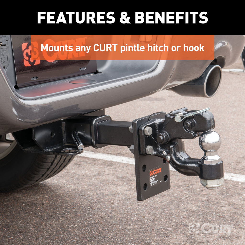 CURT 48324 Adjustable Pintle Mount (2" Shank, 10,000 lbs., 7" High, 8" Long)