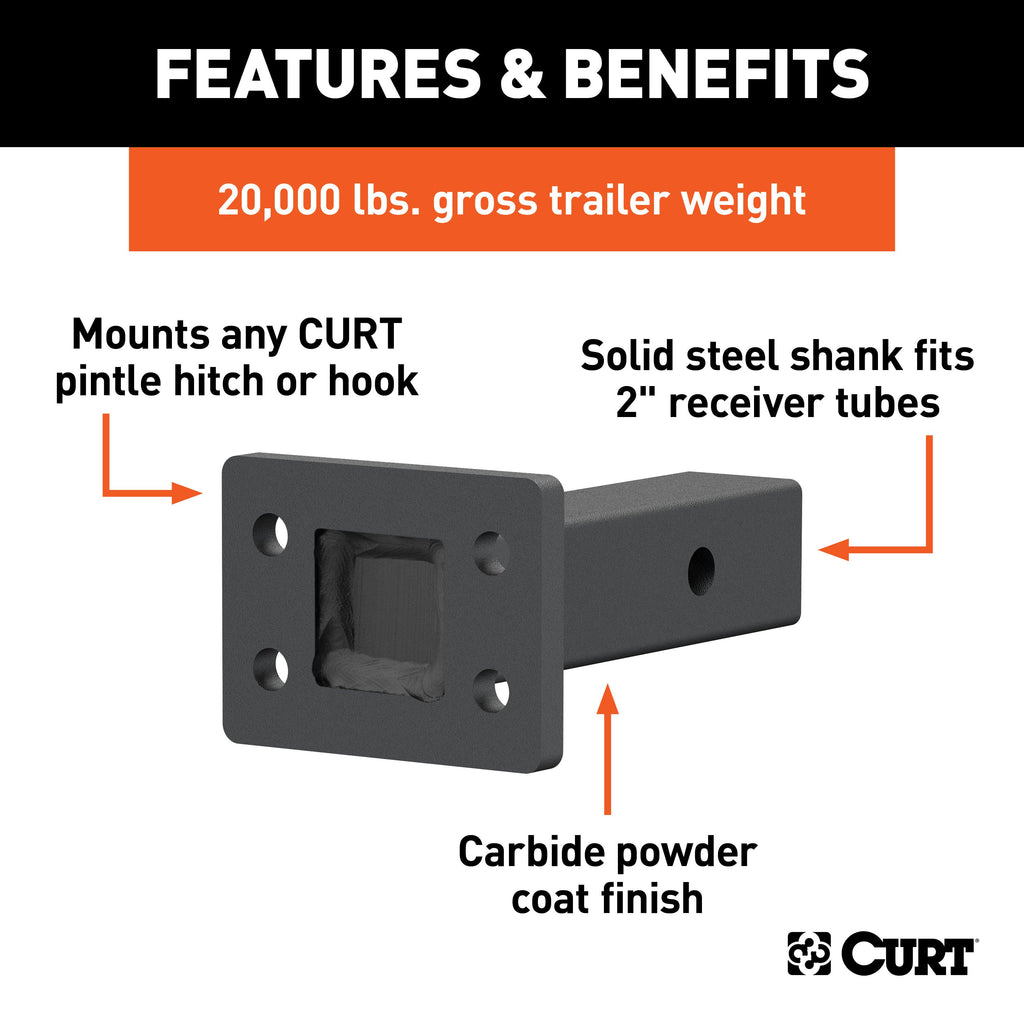 CURT 48326 Pintle Mount (2" Shank, 20,000 lbs., 6" Long)