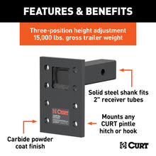 Load image into Gallery viewer, CURT 48328 Adjustable Pintle Mount (2" Shank, 15,000 lbs., 7" High, 6" Long)